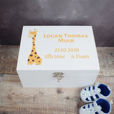 Personalised New Baby Keepsake Box - White Wooden Baby Memory Boxes, New Baby Gifts, Gift's for Baby, New Mam's, Christening Gift, Giraffe