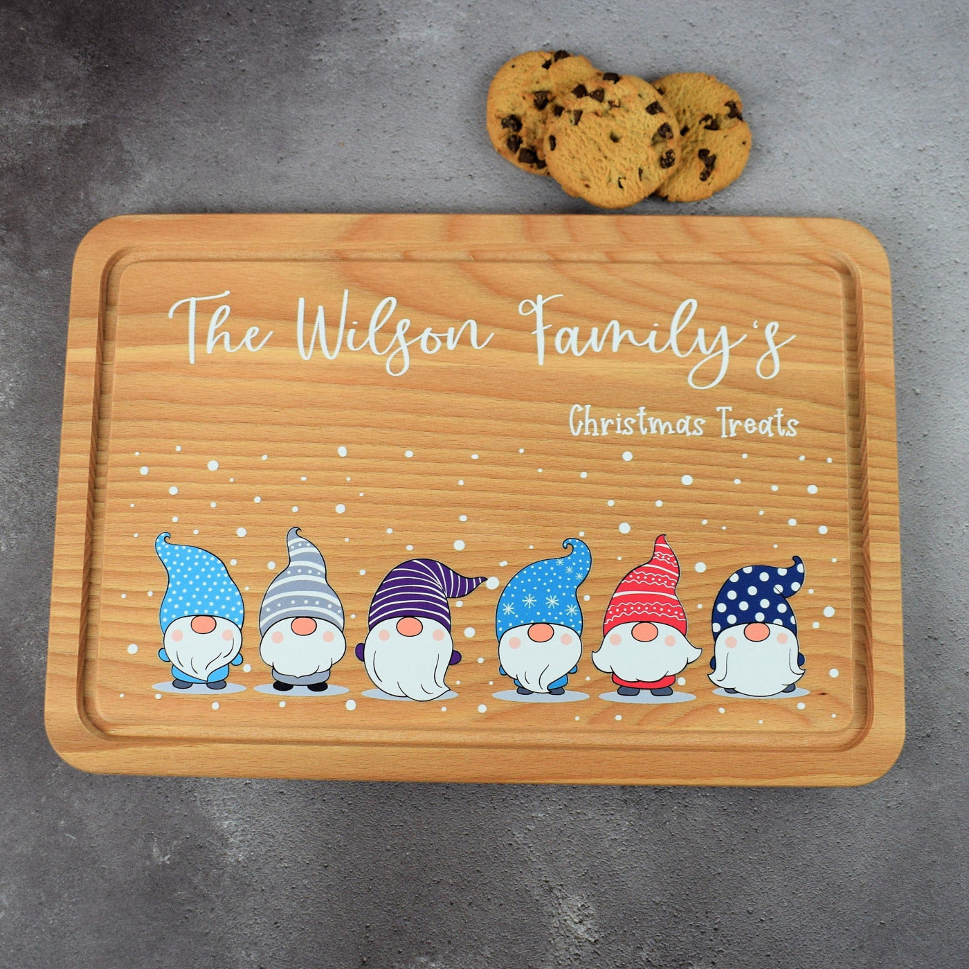 Personalised Christmas Gonk Cheese Board & Serving Platter