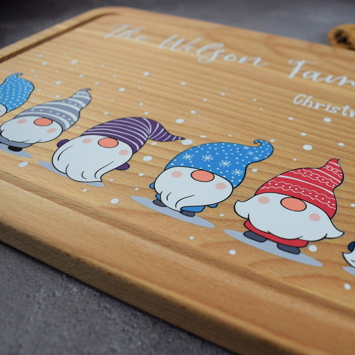 Personalised Christmas Gonk Cheese Board & Serving Platter