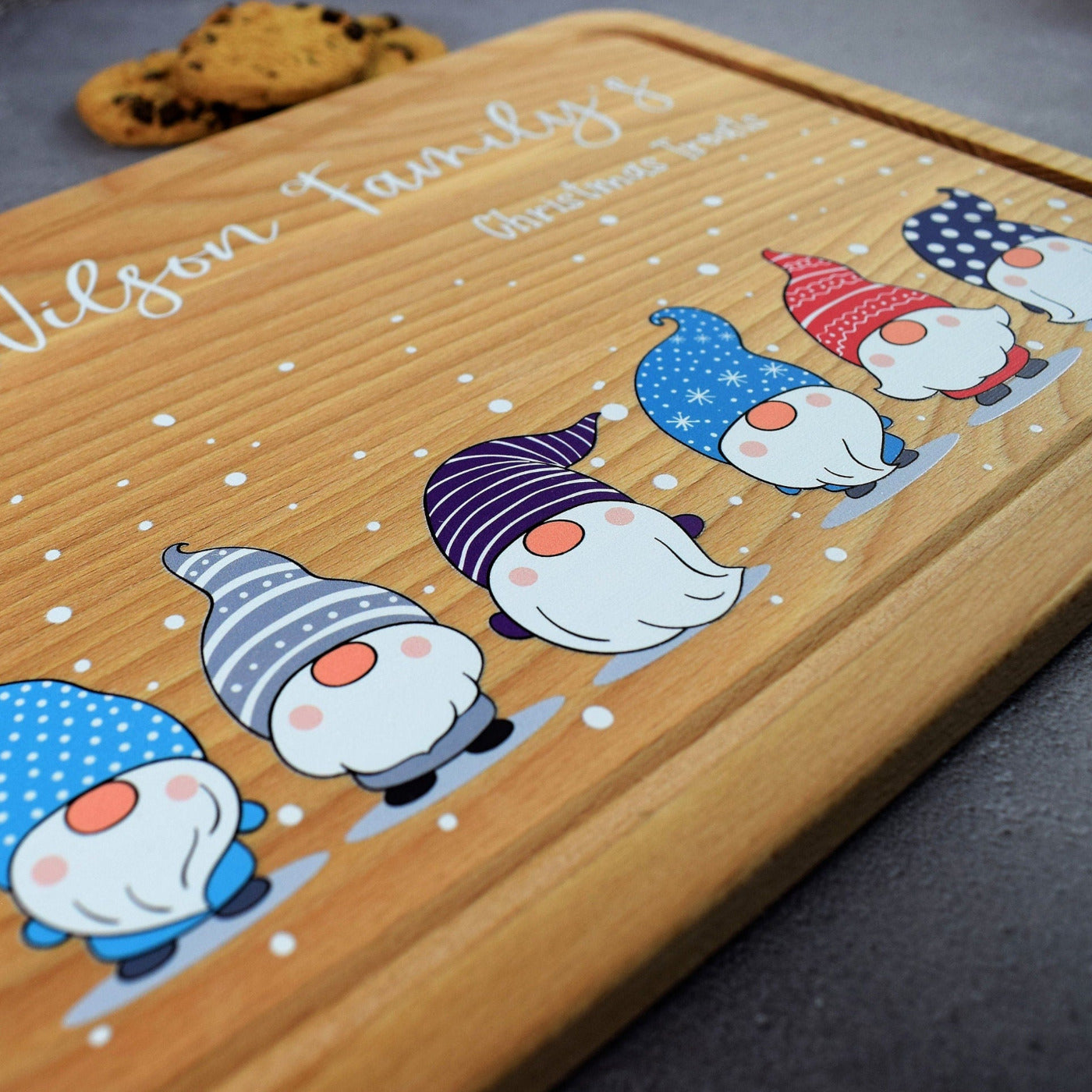 Personalised Christmas Gonk Cheese Board & Serving Platter