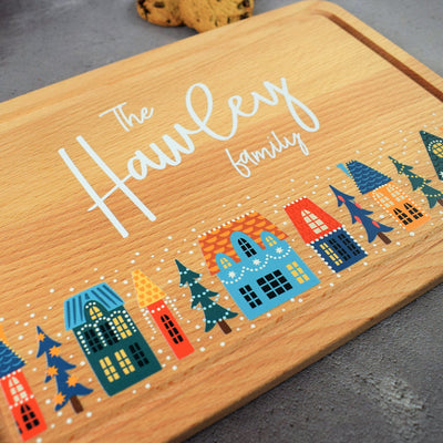 Personalised Christmas Village Cheese Board & Serving Platter