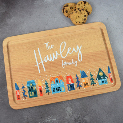 Personalised Christmas Village Cheese Board & Serving Platter
