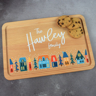 Personalised Christmas Village Cheese Board & Serving Platter