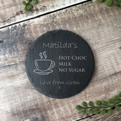 Personalised Engraved Slate Round Coaster, Tea Coaster, Custom Coaster, Gifts for Grandad, Grandad Gifts, Custom Coaster