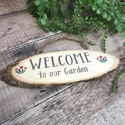 Wooden Garden Sign Wooden Welcome to Our Garden Hanging Sign - Gifts for Nans Grans - Gardener Gifts