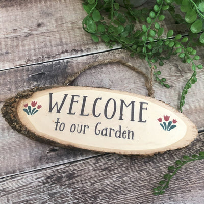 Wooden Garden Sign Wooden Welcome to Our Garden Hanging Sign - Gifts for Nans Grans - Gardener Gifts