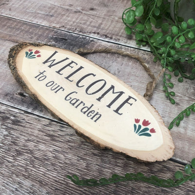 Wooden Garden Sign Wooden Welcome to Our Garden Hanging Sign - Gifts for Nans Grans - Gardener Gifts