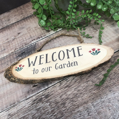 Wooden Garden Sign Wooden Welcome to Our Garden Hanging Sign - Gifts for Nans Grans - Gardener Gifts