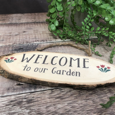 Wooden Garden Sign Wooden Welcome to Our Garden Hanging Sign - Gifts for Nans Grans - Gardener Gifts