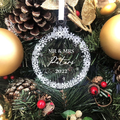 Personalised Christmas Round Bauble - Mr and Mrs Surname