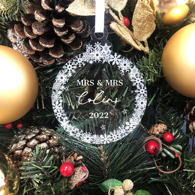 Personalised Christmas Round Bauble - Mr and Mrs Surname