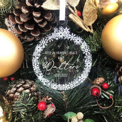 Personalised Memorial Baby Round Bauble - Sleep In Heavenly Peace