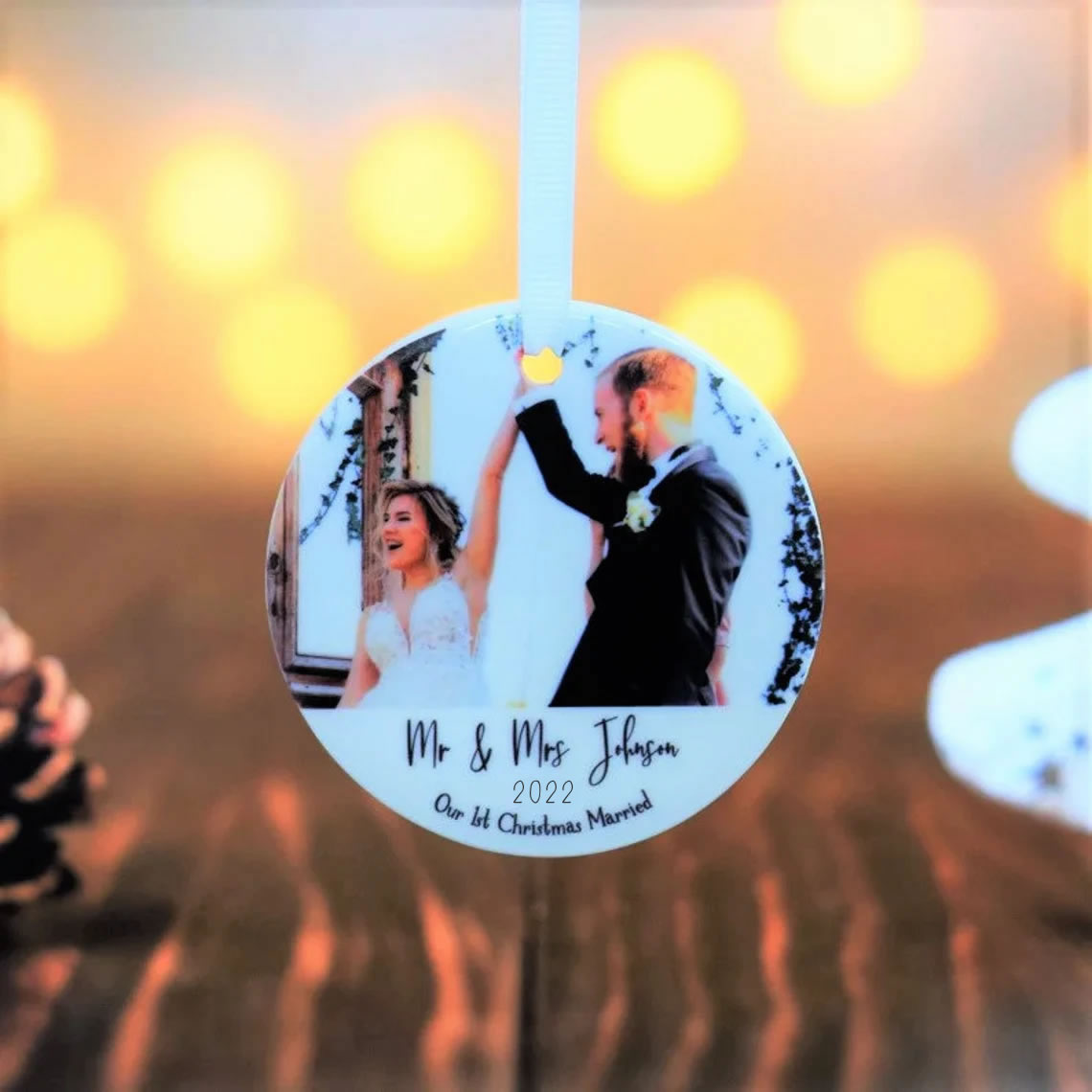 Personalised Mr & Mrs First Christmas Married Photo Bauble